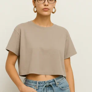 LT1K Crop Light Taupe Loose Pure Black Essential T-Shirt